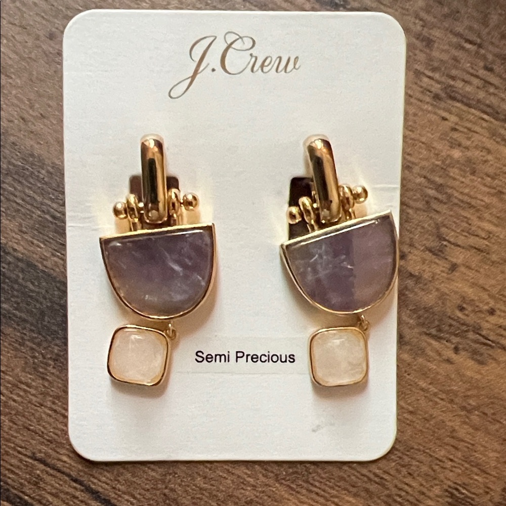 J. Crew Gold and Lavender Dangle Semi-Precious Earrings